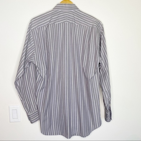 Ike Behar Gray White Stripe Button Up Dress Shirt 15.5 34 - Picture 7 of 7